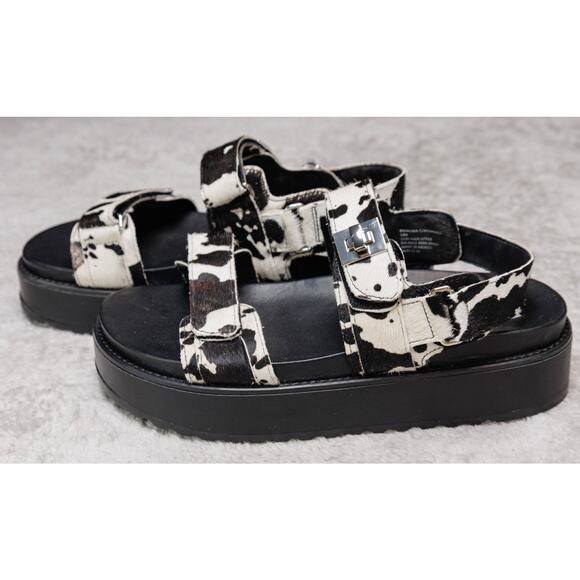Steve Madden BigMona Black White Cow Print Platform Sandals Womens Size 10 - Picture 10 of 15